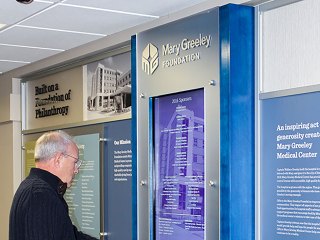 Healthcare Branding and Donor Recognition Wall with Digital Signage