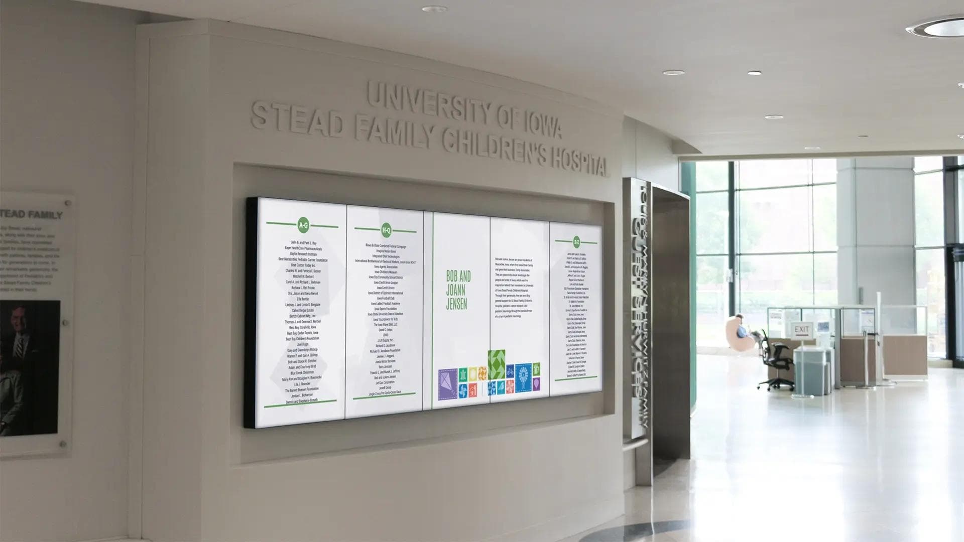 University of Iowa Children's Hospital featured donor recognition wall updateable, elegant