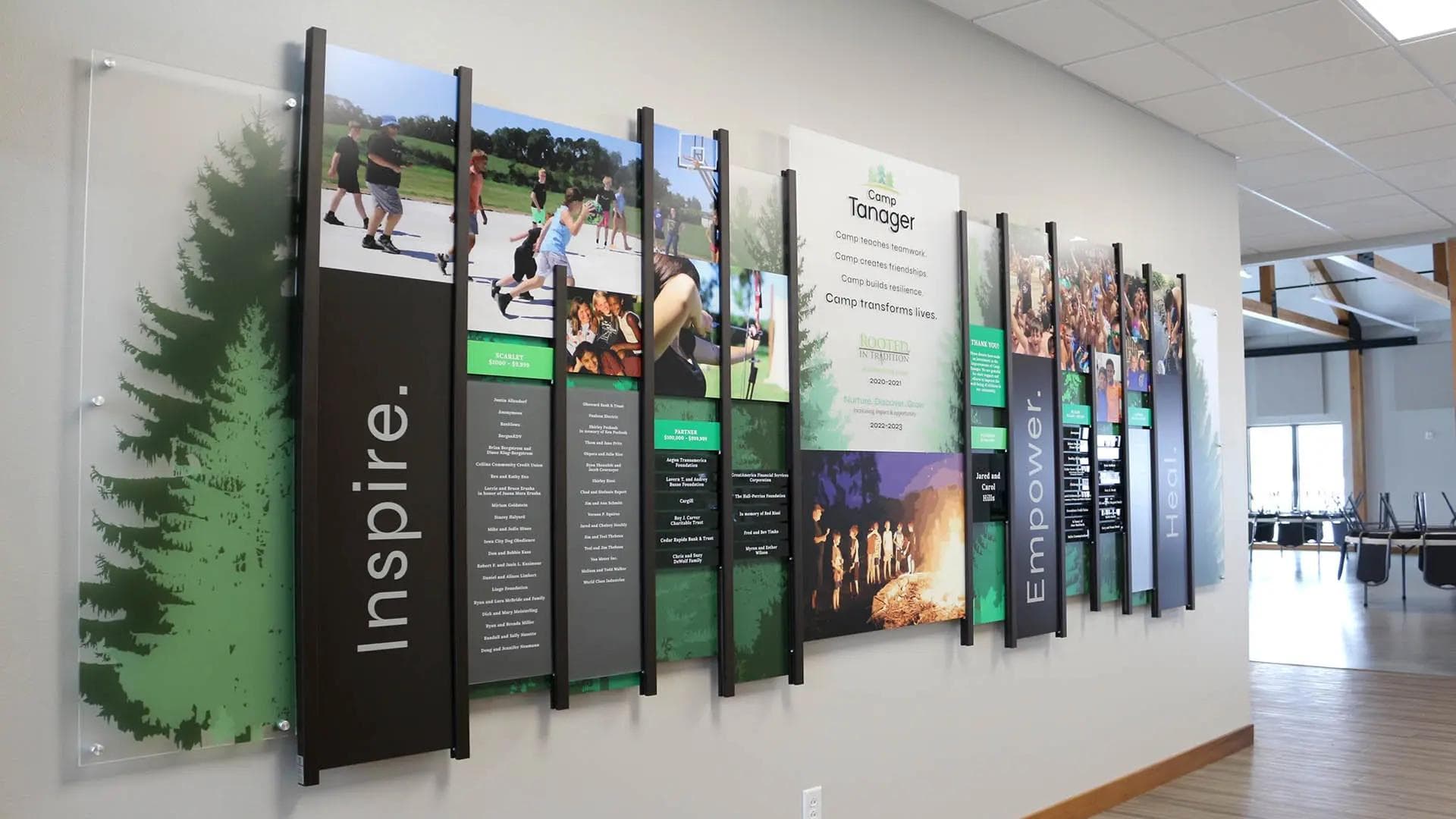 Camp Tanager rail wall donor recognition wall recognition, rail wall