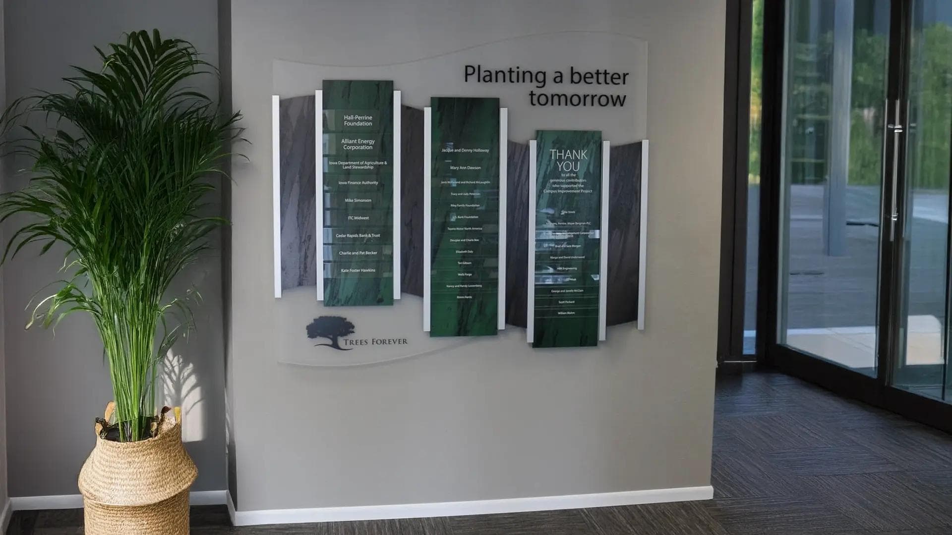 Trees Forever rail wall donor recognition wall recognition, rail wall