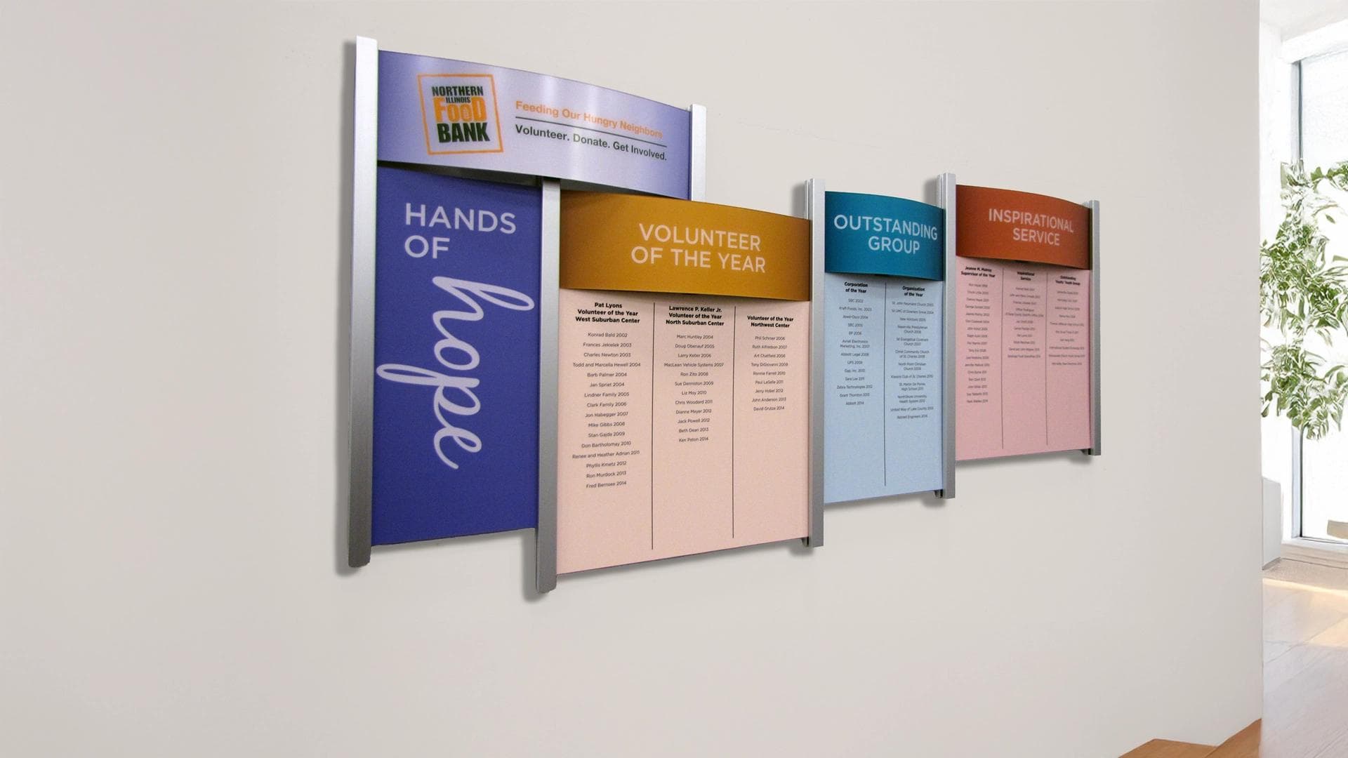 Hands of Hope Food Bank Rail Wall updateable donor recognition