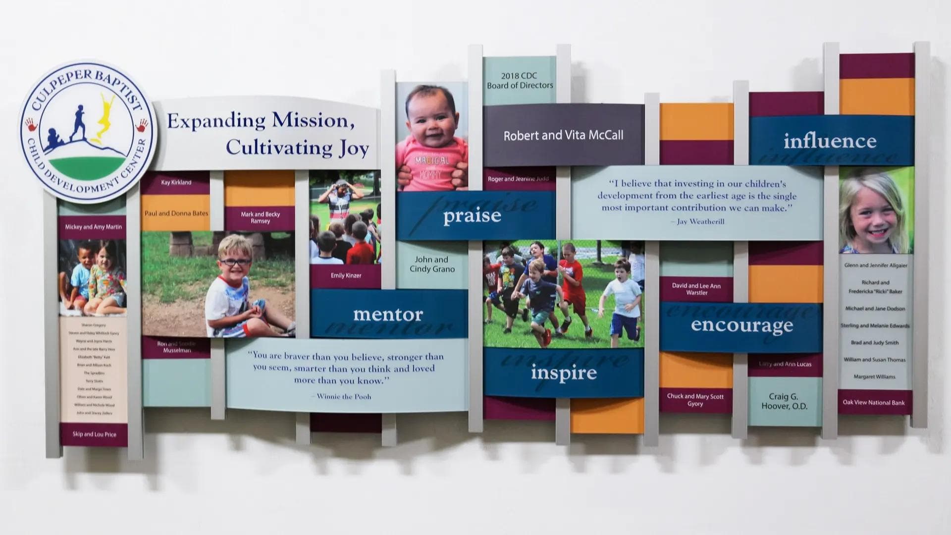 Culpeper Baptist Child Development Center rail wall donor recognition wall