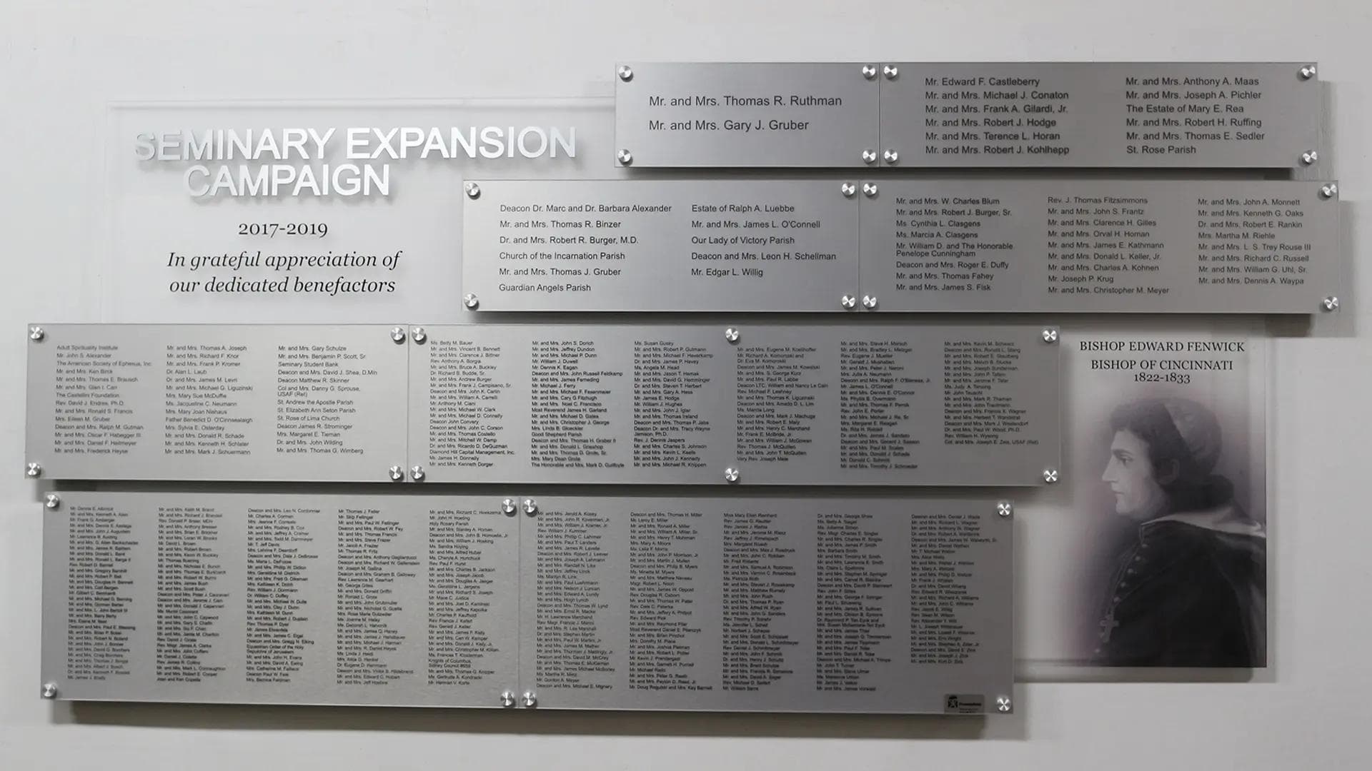 Athenium of Ohio Seminary Expansion panel wall donor recognition wall recognition, engraved