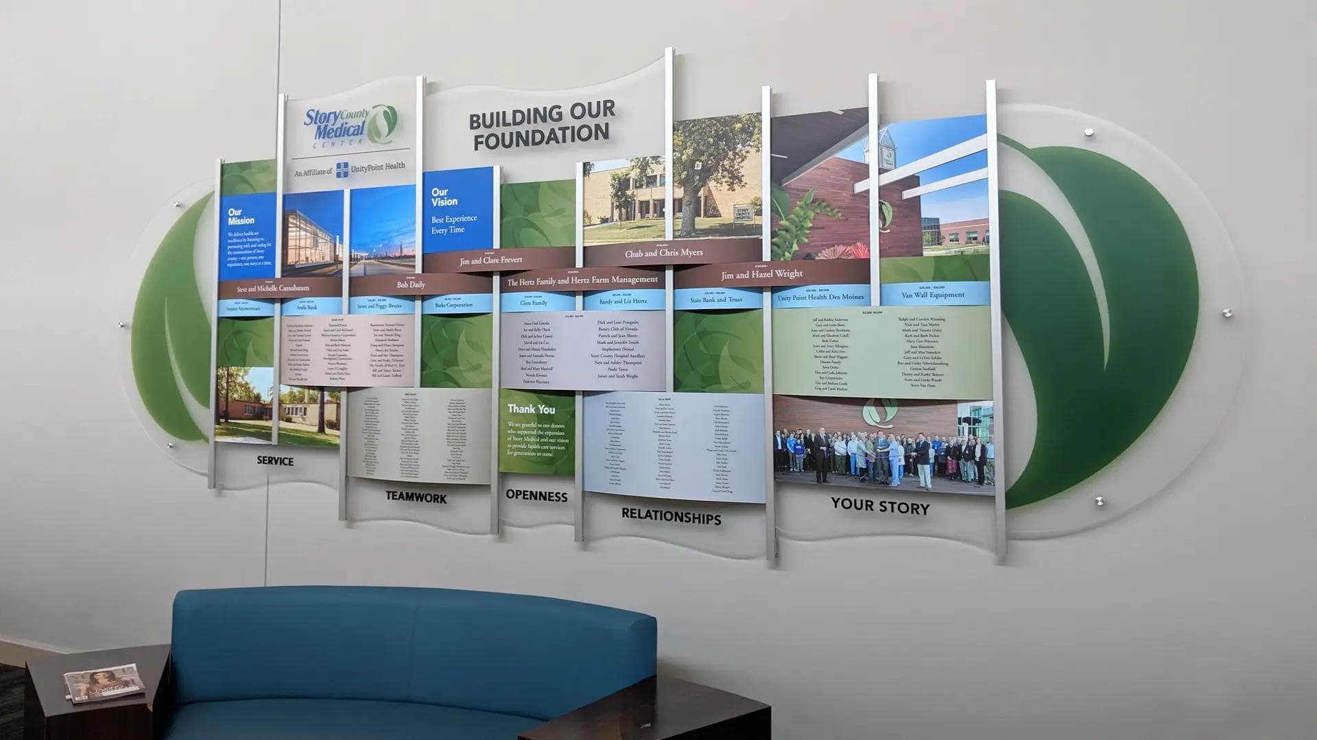 Story County Medical Center rail wall donor recognition wall recognition, rail wall