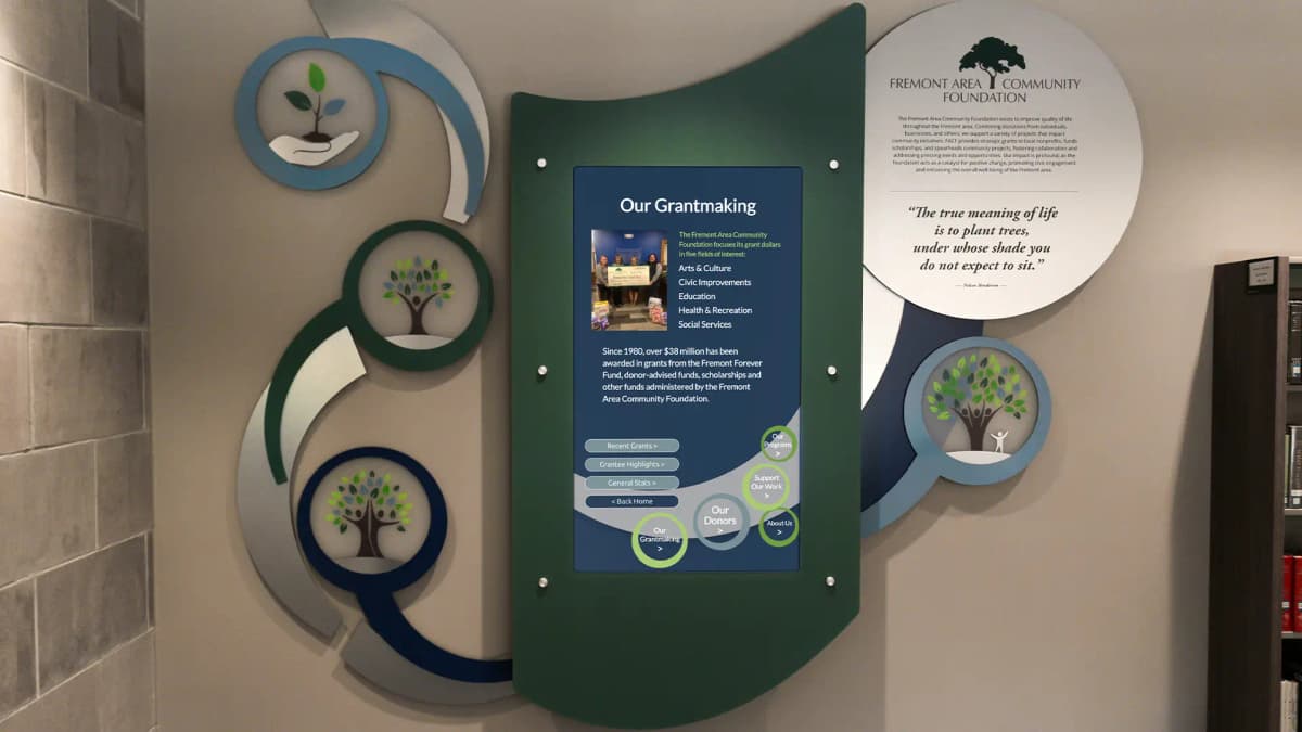 Freemont Area Community Foundation digital wall donor recognition wall interactive, recognition, dimensional, layered