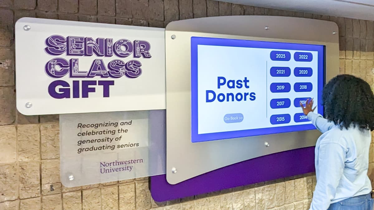 Northwestern University digital wall donor recognition wall interactive, touchscreen