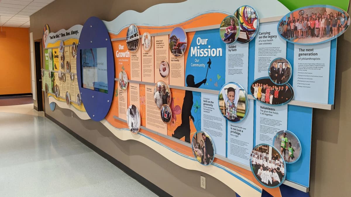 Norton Children's Hospital digital wall donor recognition wall interactive, layered, vibrant