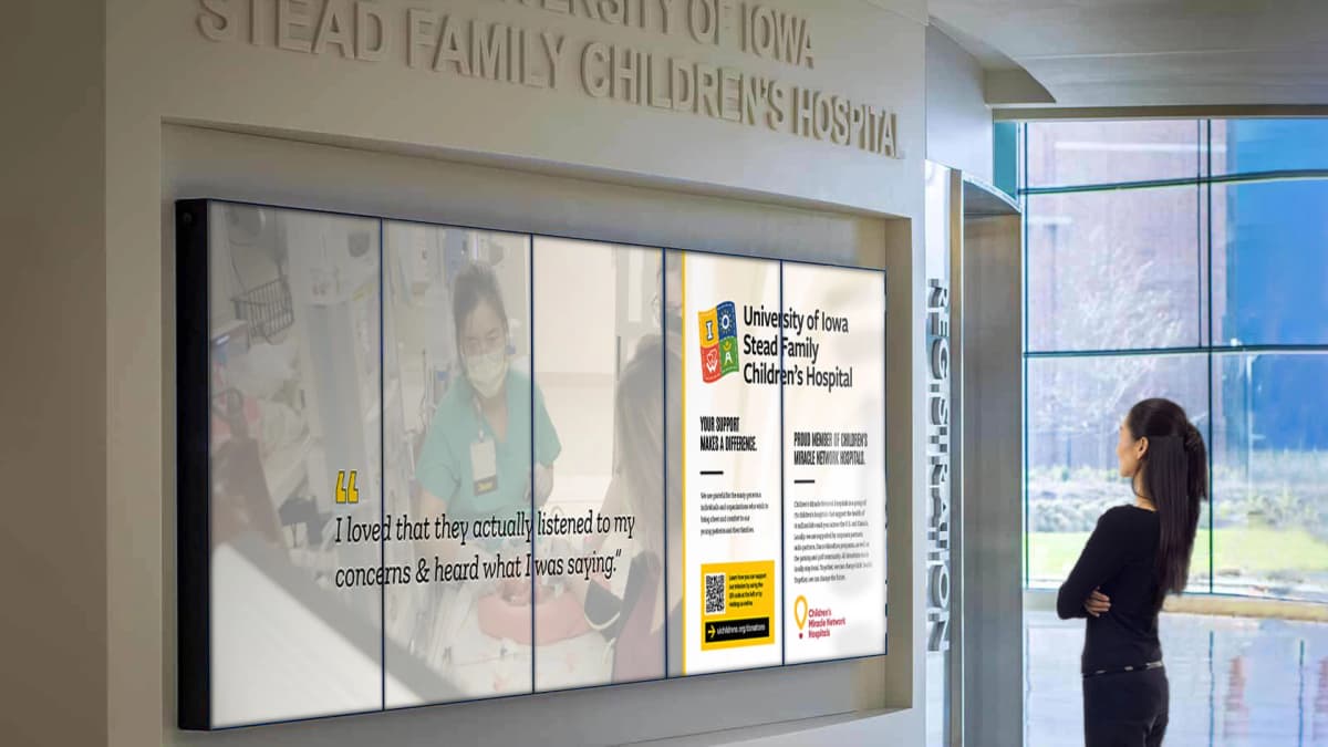 University of Iowa Children's Hospital digital wall donor recognition wall