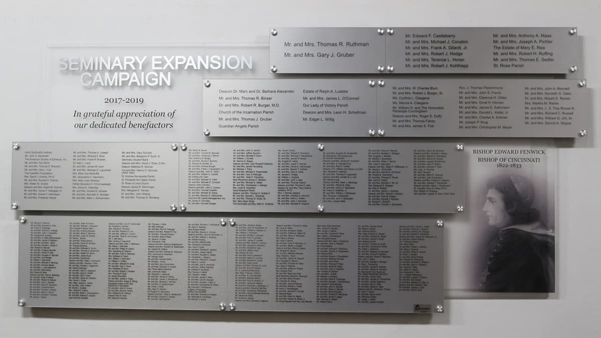 Athenium of Ohio Seminary Expansion panel wall donor recognition wall recognition, engraved