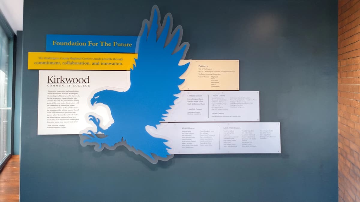 Kirkwood Community College panel wall donor recognition wall recognition
