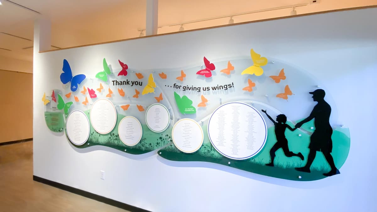 Missoula featured donor recognition wall acrylic, recognition, dimensional, layered, updateable, vibrant