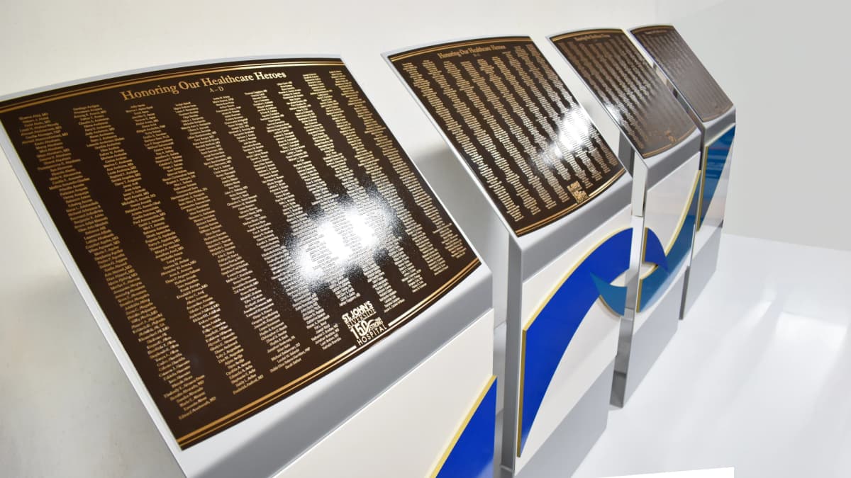 St. John's Riverside Hospital plaques donor recognition wall bronze, recognition, engraved, plaque