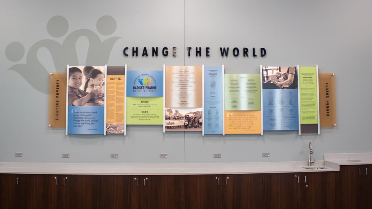 Badger Prairie rail wall donor recognition wall recognition, dimensional, updateable, rail wall, vibrant