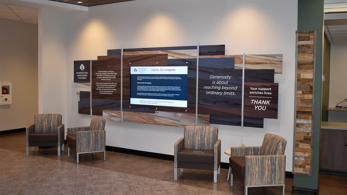Marshfield Clinic rail wall donor recognition wall interactive, touchscreen, recognition