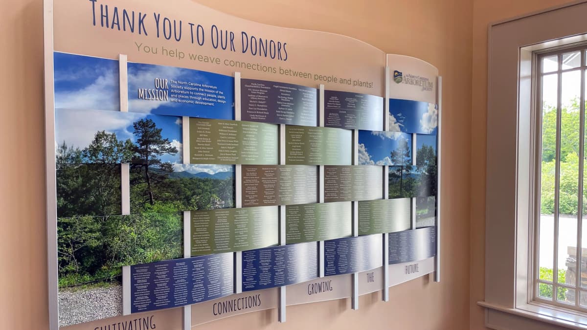 North Carolina Arboretum rail wall donor recognition wall layered