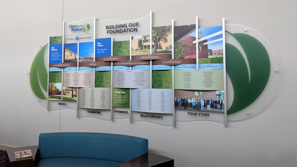 Story County Medical Center rail wall donor recognition wall recognition, rail wall