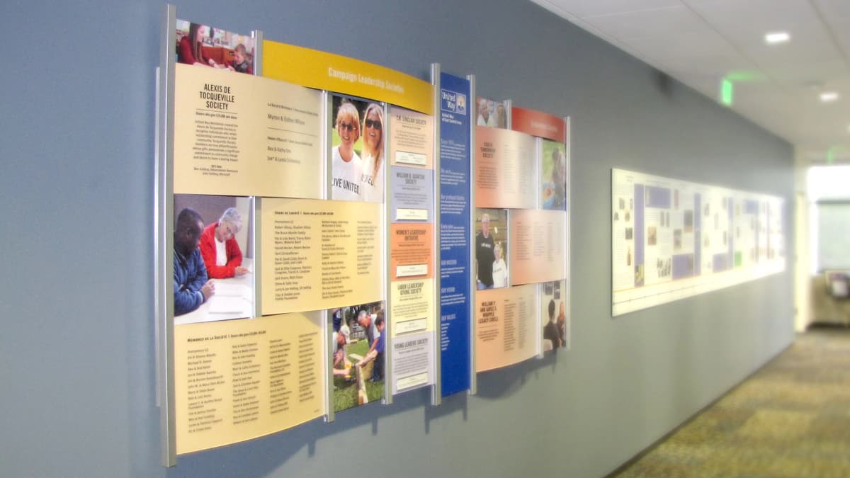 United Way rail wall donor recognition wall recognition, rail wall