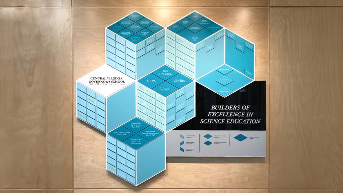 Central Virginia Governor's School tile wall donor recognition wall recognition, dimensional, engraved