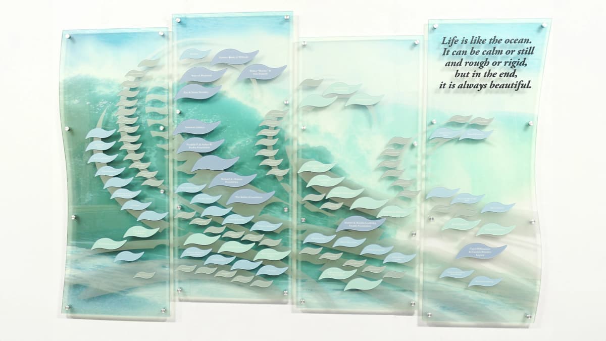 Coastal Hospice tile wall donor recognition wall acrylic, recognition, layered