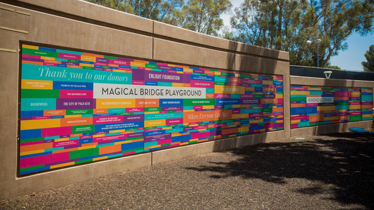 Magical Bridge Playground tile wall donor recognition wall