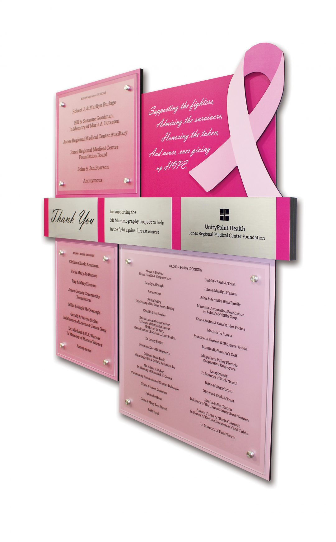 breast cancer donor recognition display Anamosa, IA - By Presentations Inc.